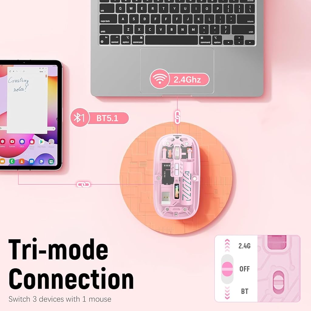 Verilux Transparent Wireless Mouse, Rechargeable Dual Modes 2.4G & 5.1 Bluetooth Mouse Verilux Transparent Wireless Mouse, Rechargeable Dual Modes 2.4G & 5.1 Bluetooth Mouse